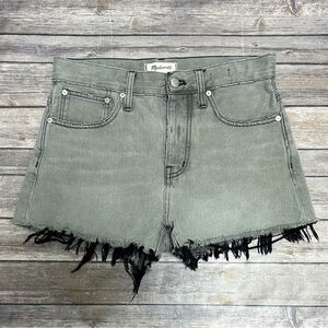 Madewell Gray Black Distressed Cut Off Button Fly High Rise Relaxed Denim Shorts